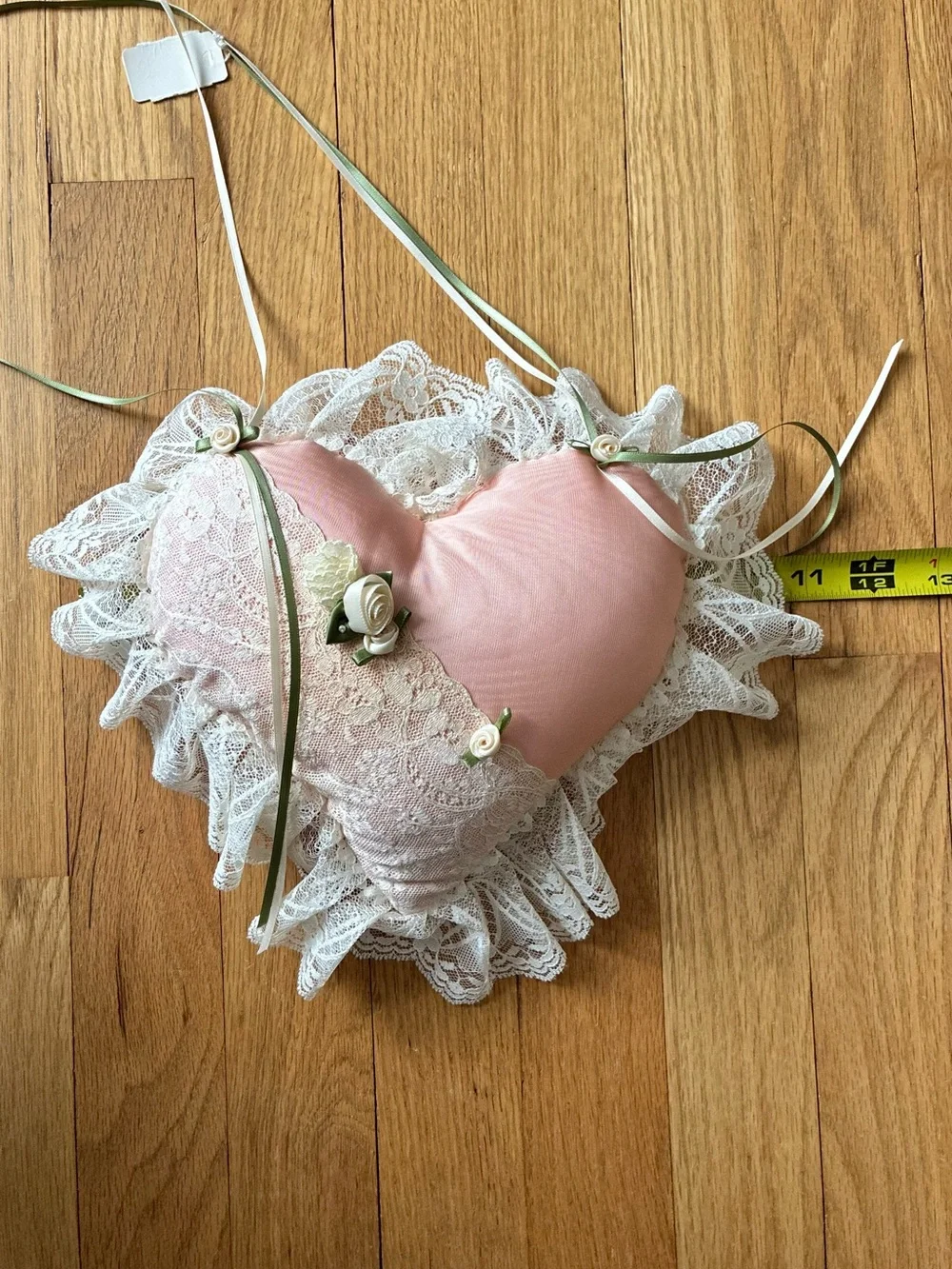 NWT Saks Fifth Avenue, Antique Blush Pink Hanging Heart Pillow, England, 1980s